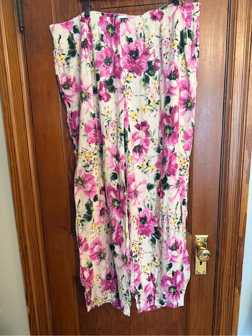 Abercrombie & Fitch Pink and White Floral Wide-Leg Pants XXL LONG